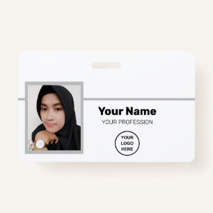 Custom White Employee: Photo, Bar Code, Logo, Name Badge