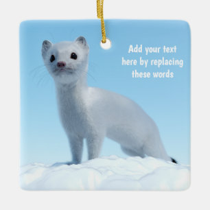 Custom White Ermine Winter Animal Art Ceramic Ornament