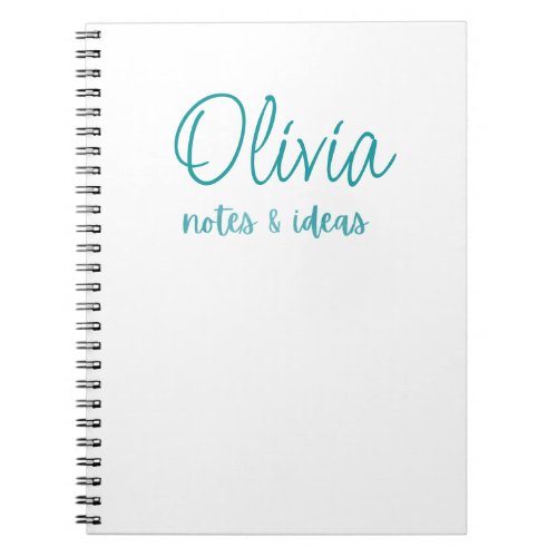 Custom White  Faux Teal Foil Notes  Ideas Notebook