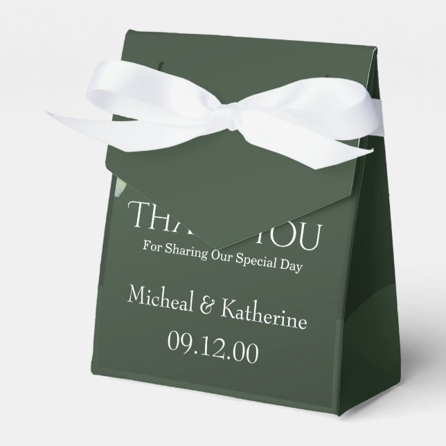 Custom White Floral And Emerald Green Thank You Favor Boxes (Front Side)