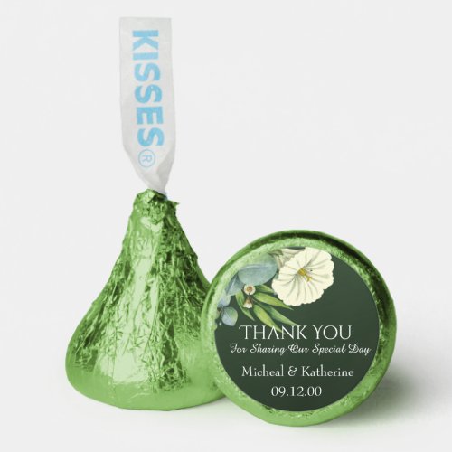 Custom White Floral And Emerald Green Thank You Hersheys Kisses