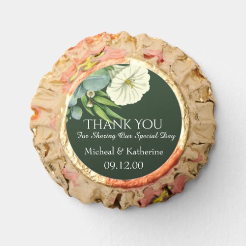 Custom White Floral And Emerald Green Thank You  Reeses Peanut Butter Cups