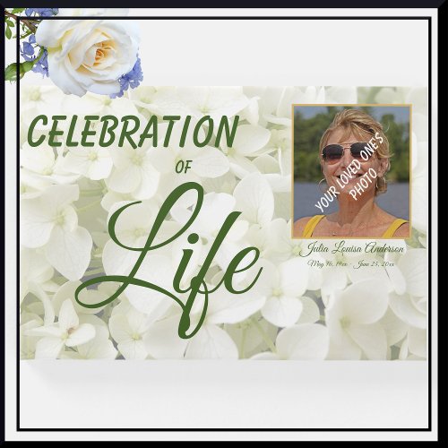 Custom White Floral Celebration Of Life Photo Guest Book