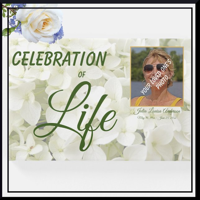 Custom White Floral 'Celebration Of Life' Photo Guest Book (Creator Uploaded)