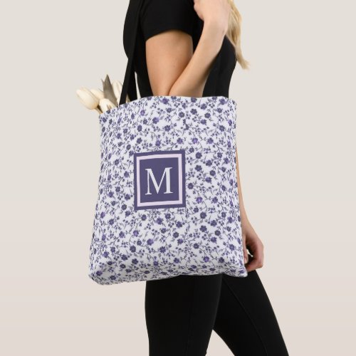 Custom White Floral Dark Purple Violet Flowers Tote Bag