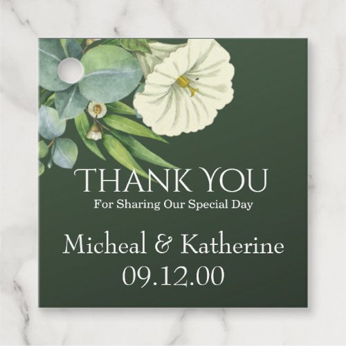 Custom White Floral Emerald Green Thank You Favor Tags