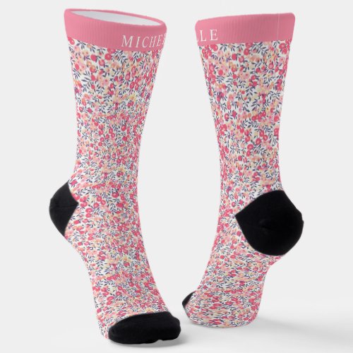 Custom White Floral Light Dark Pink Flowers Socks