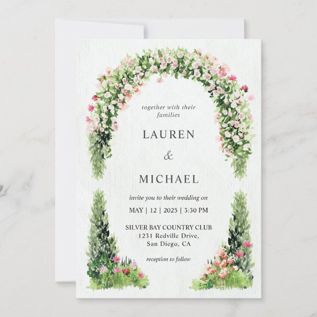 Custom White Floral Monet's Garden Wedding Invitation (Front)