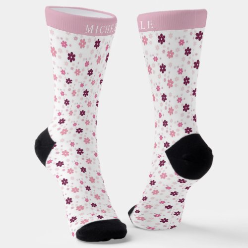 Custom White Floral Pink Purple Flowers Pattern Socks