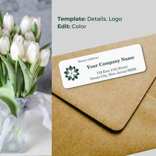 Custom White Florist Logo  Green Return Address Label
