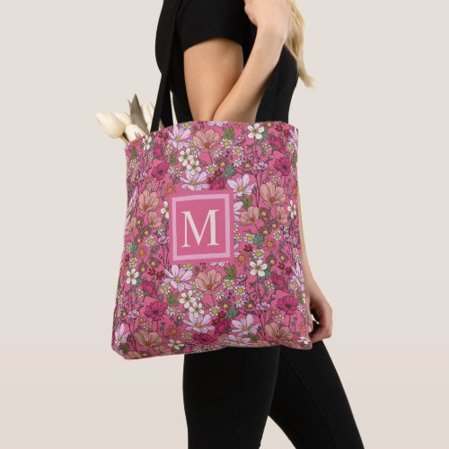 Custom White Flowers Hot Fuchsia Pink Floral Tote Bag