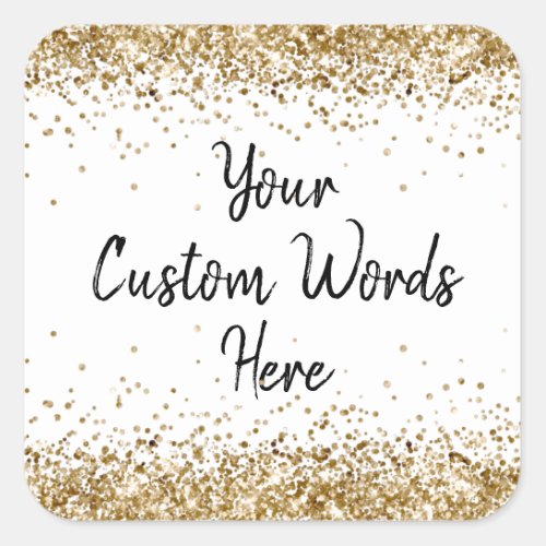 Custom White Gold Personalized Birthday Party Square Sticker