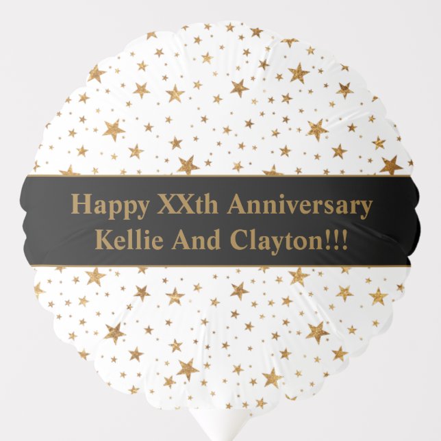 Custom White/Gold Stars With Message Anniversary Balloon (Front)