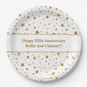 Custom White/Gold Stars With Message Anniversary Paper Plates