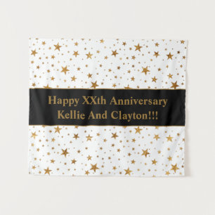 Custom White/Gold Stars With Message Anniversary Tapestry
