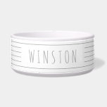 Custom White Gray Modern Farmhouse Cat Dog<br><div class="desc">Custom white and gray minimalistic modern farmhouse style thin multiple stripe pet food or water bowl with your cat or dog name printed on the side. Use the advanced template editor to change font,  background or stripe colors to match your decor or favorite colors.</div>