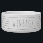Custom White Gray Modern Farmhouse Cat Dog Bowl<br><div class="desc">Custom white and gray minimalistic modern farmhouse style thin multiple stripe pet food or water bowl with your cat or dog name printed on the side. Use the advanced template editor to change font,  background or stripe colors to match your decor or favorite colors.</div>