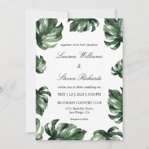 Custom White Green Elegant Palm Leaves  Wedding Invitation