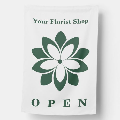 Custom White  Green Florist Open for Business House Flag