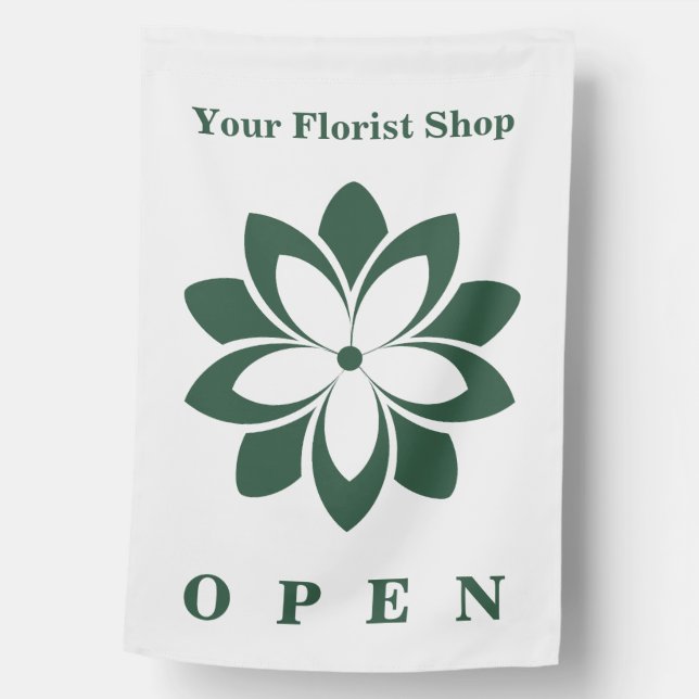 Custom White & Green Florist Open for Business House Flag (Front)