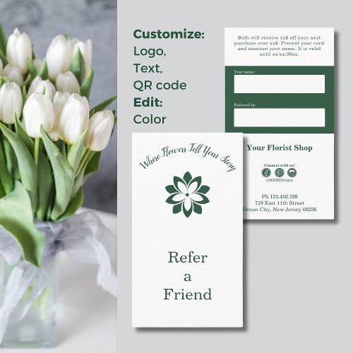 Custom White  Green Florist Refer a Friend Card