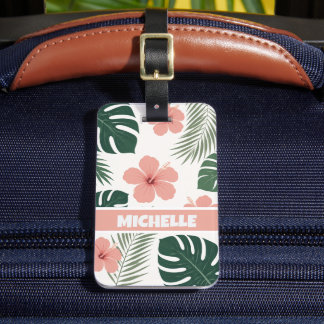 Custom White Green Pink Vacation Luggage Tag