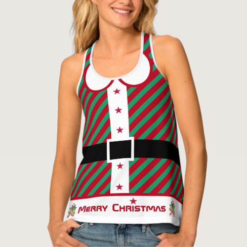 Custom White  Green Red  Stripes Candy Cane  Elf  Tank Top