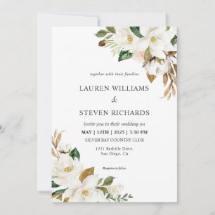 Custom White Green Simple Magnolia Wedding Invitation