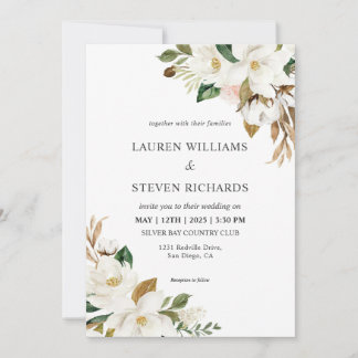Custom White Green Simple Magnolia Wedding Invitation