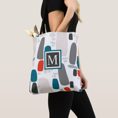 Custom White Grey Red Teal  Abstract Pattern Tote Bag