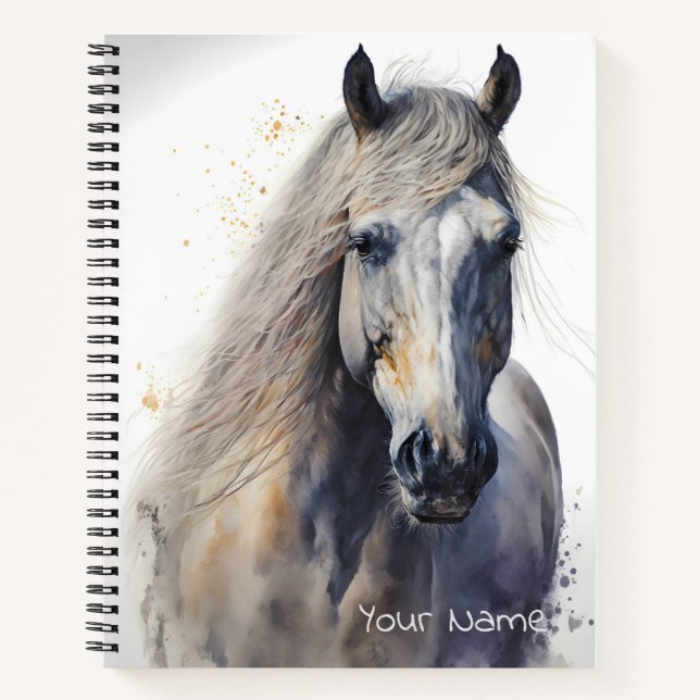 Custom White Horse Watercolor Notebook (Front)