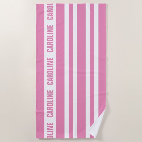 Custom White Hot Candy Pink Stripes Pattern Beach Towel
