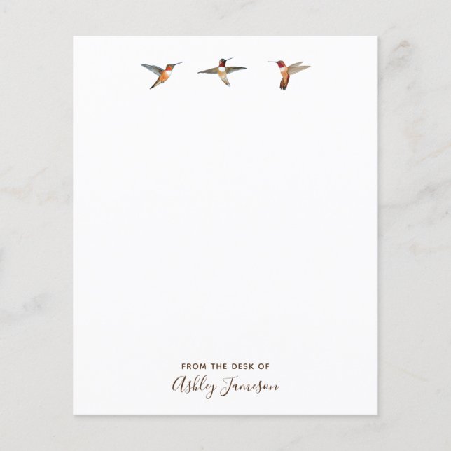 Custom White Hummingbird Stationery Paper (Front)