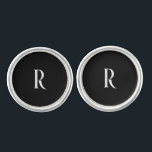 Custom White Initial Groomsmen Black II Cufflinks<br><div class="desc">Custom Masculine Modern Font White Initial on black background Cufflinks.</div>