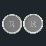 Custom White Initial Groomsmen Dark Grey Cufflinks<br><div class="desc">Custom Masculine Font White Initial on dark grey background Cufflinks.</div>