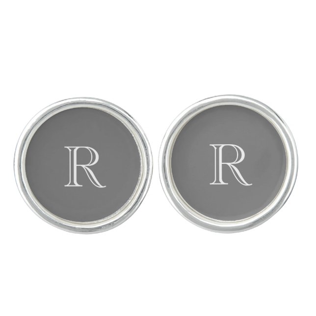 Custom White Initial Groomsmen Dark Grey Cufflinks (Front)