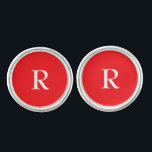 Custom White Initial Groomsmen Red Cufflinks<br><div class="desc">Custom Red background white Initial Wedding Cufflinks.</div>