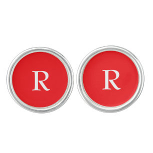 Custom White Initial Groomsmen Red Cufflinks