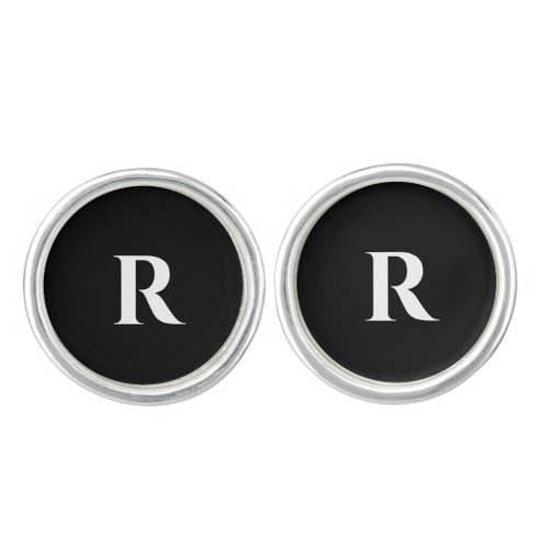 Custom White Initial Groomsmen Wedding Black Cufflinks