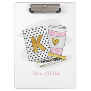 Custom White Kindergarten Teacher School Clipboard