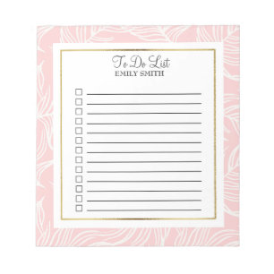 Custom White Leaves on Soft Pink To Do Notepad