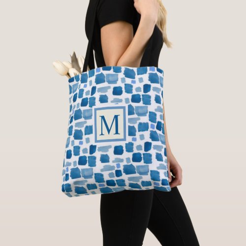 Custom White Light Dark Blue Abstract Pattern Tote Bag