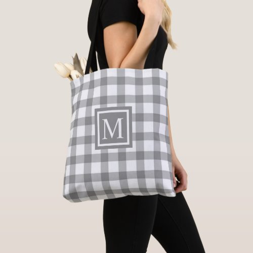 Custom White Light Dark Grey Checkered Pattern Tote Bag