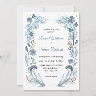 Custom White Light Soft Blue Iced Frame Wedding Invitation