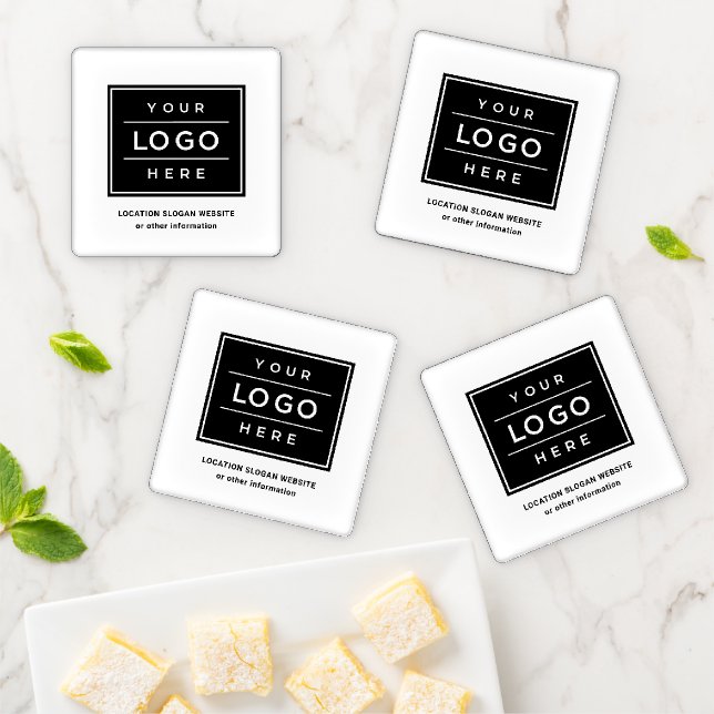 Custom White Logo Slogan Website Square Coaster Set (In Situ)