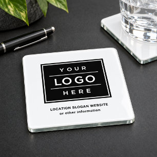 Custom White Logo Slogan Website Square Coaster Set