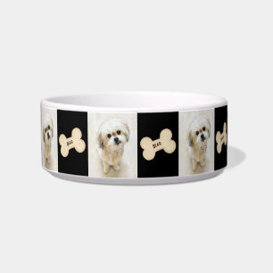 Custom White Malshi Dog Bowl Personalized