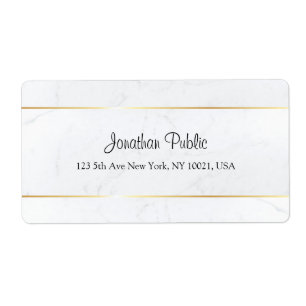 Custom White Marble Faux Gold Hand Script Template Label