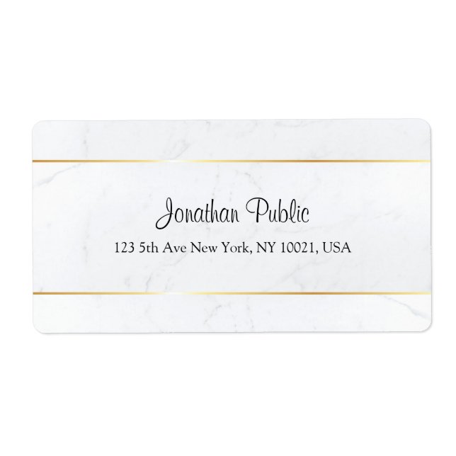 Custom White Marble Faux Gold Hand Script Template Label (Front)