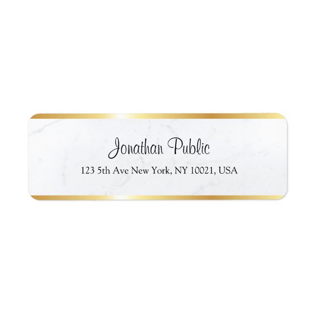 Custom White Marble Faux Gold Handwritten Script Label (Front)